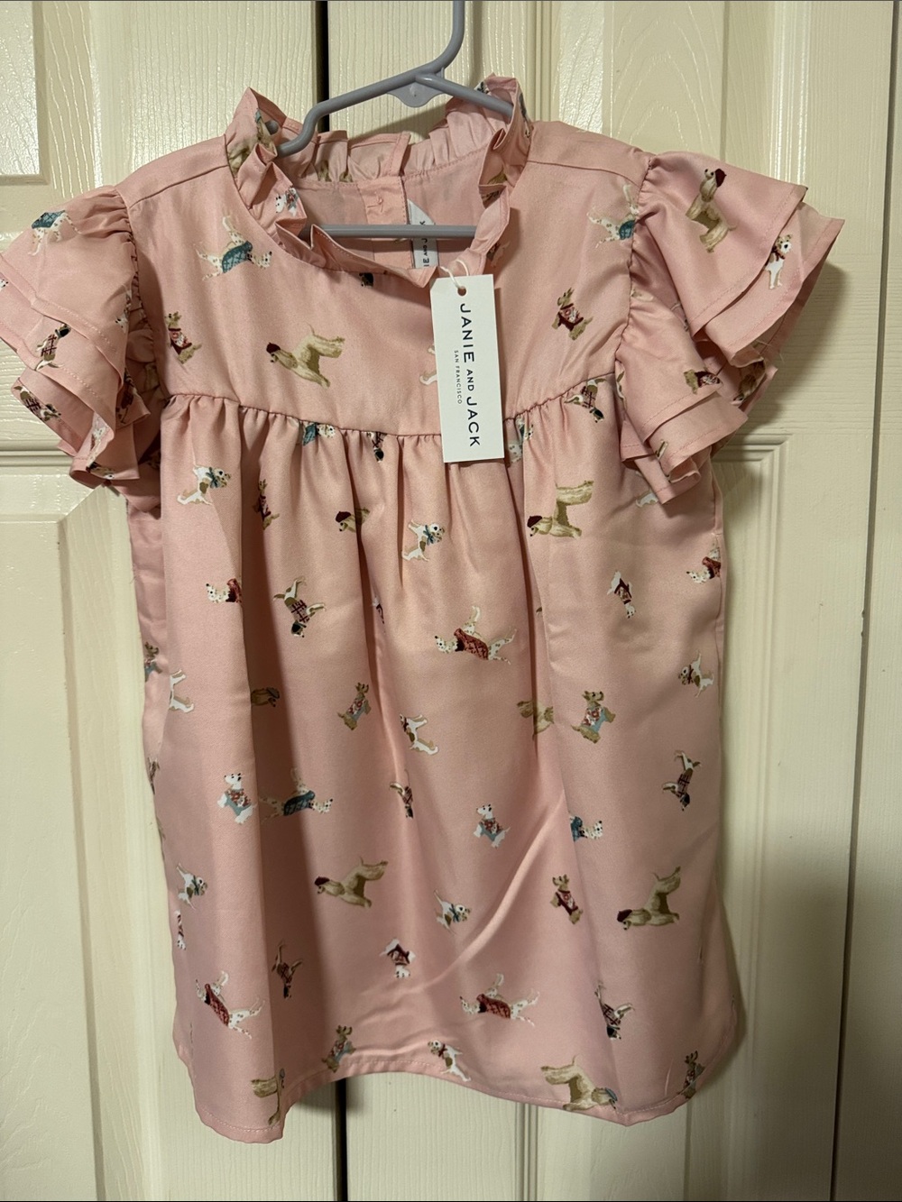 Jamie and Jack Pink Dog Print Ruffle Sleeve Blouse size 10